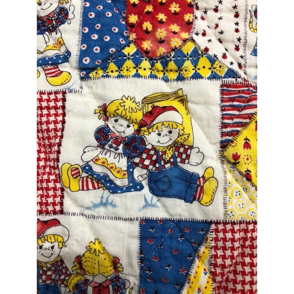 Vtg Baby Blanket Quilt Satin Trim 38" x 45" Rag Doll Theme‎ Smocked Smocking - Picture 3 of 12